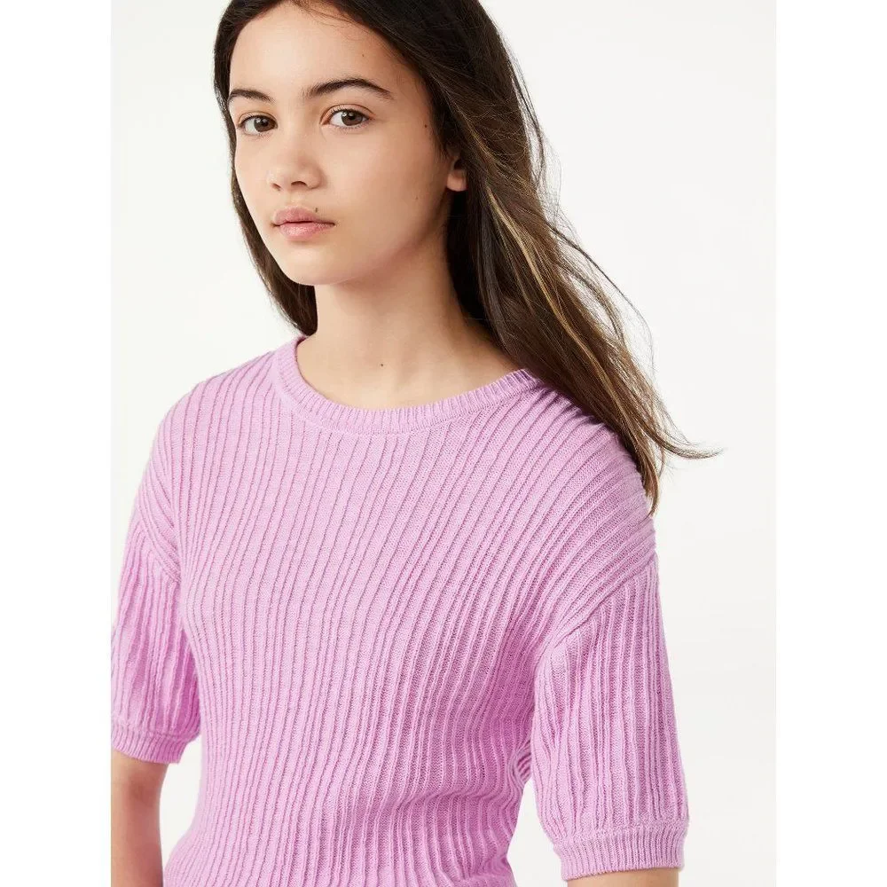 Pink  Variegated Rib Sweater T-Shirt and Shorts
